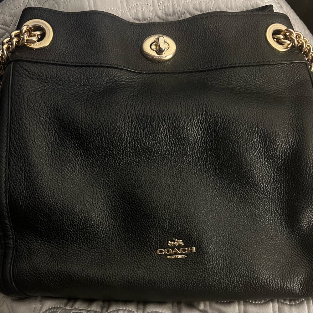 Coach Dalton 31 Black Pebble Leather Bag